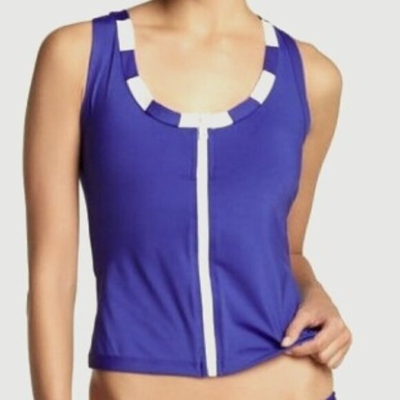 BECCA Zip Front Tankini Top Scoop Neck - Picture 1 of 6